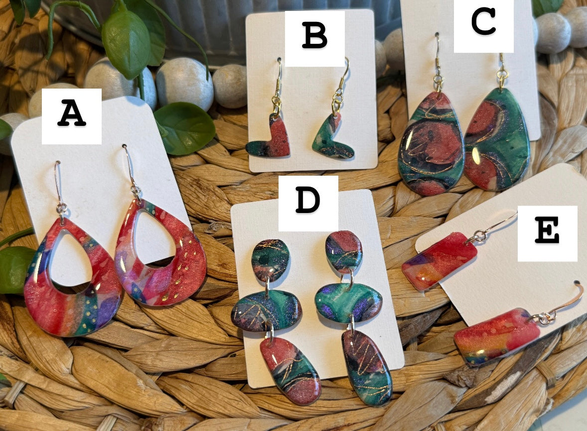 Original hand-painted fiesta & coral watercolor earrings