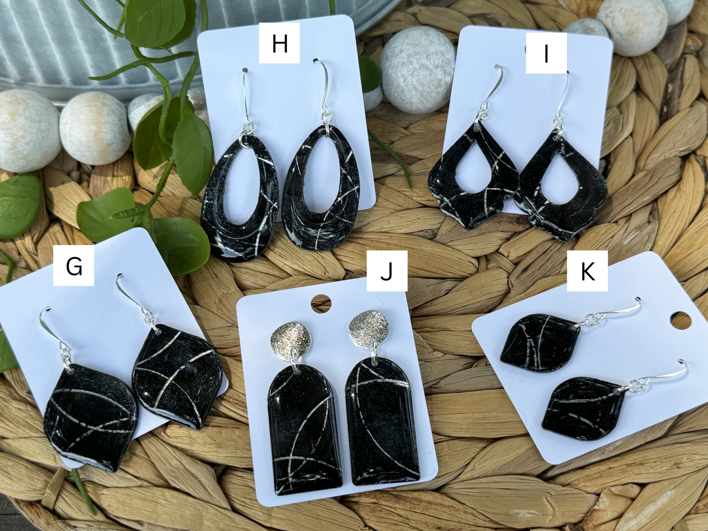 Soft Black Silver- Watercolor Dangles