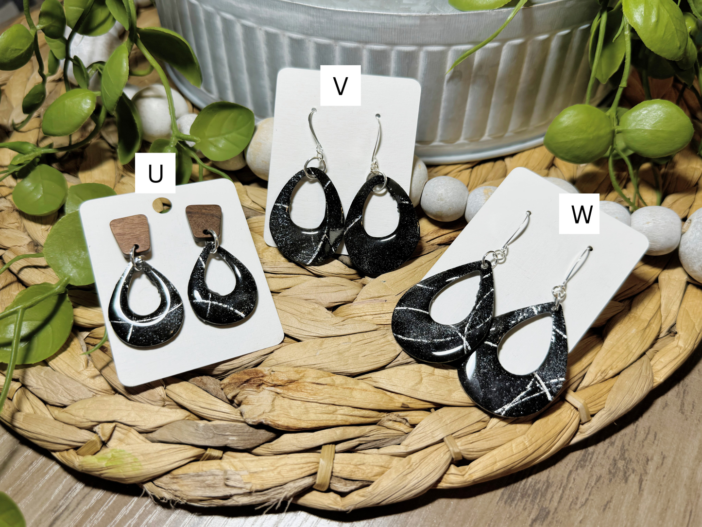 Soft Black Silver- Watercolor Dangles