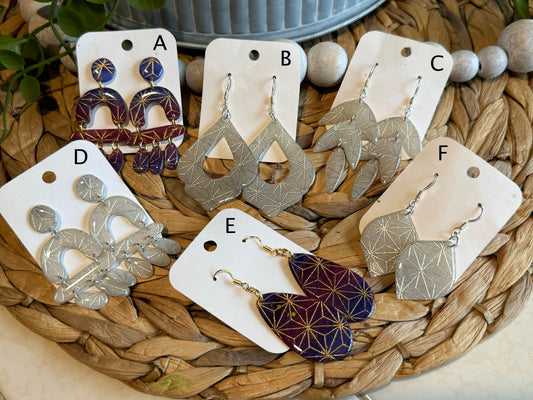 Original handpainted geodesic Watercolor earrings