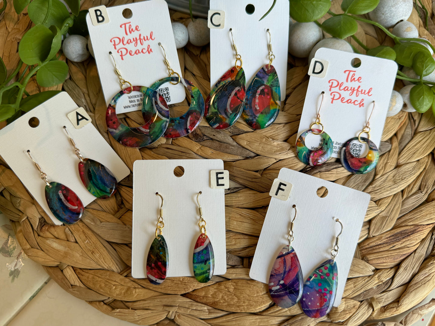 Handpainted Colorful Watercolor earrings