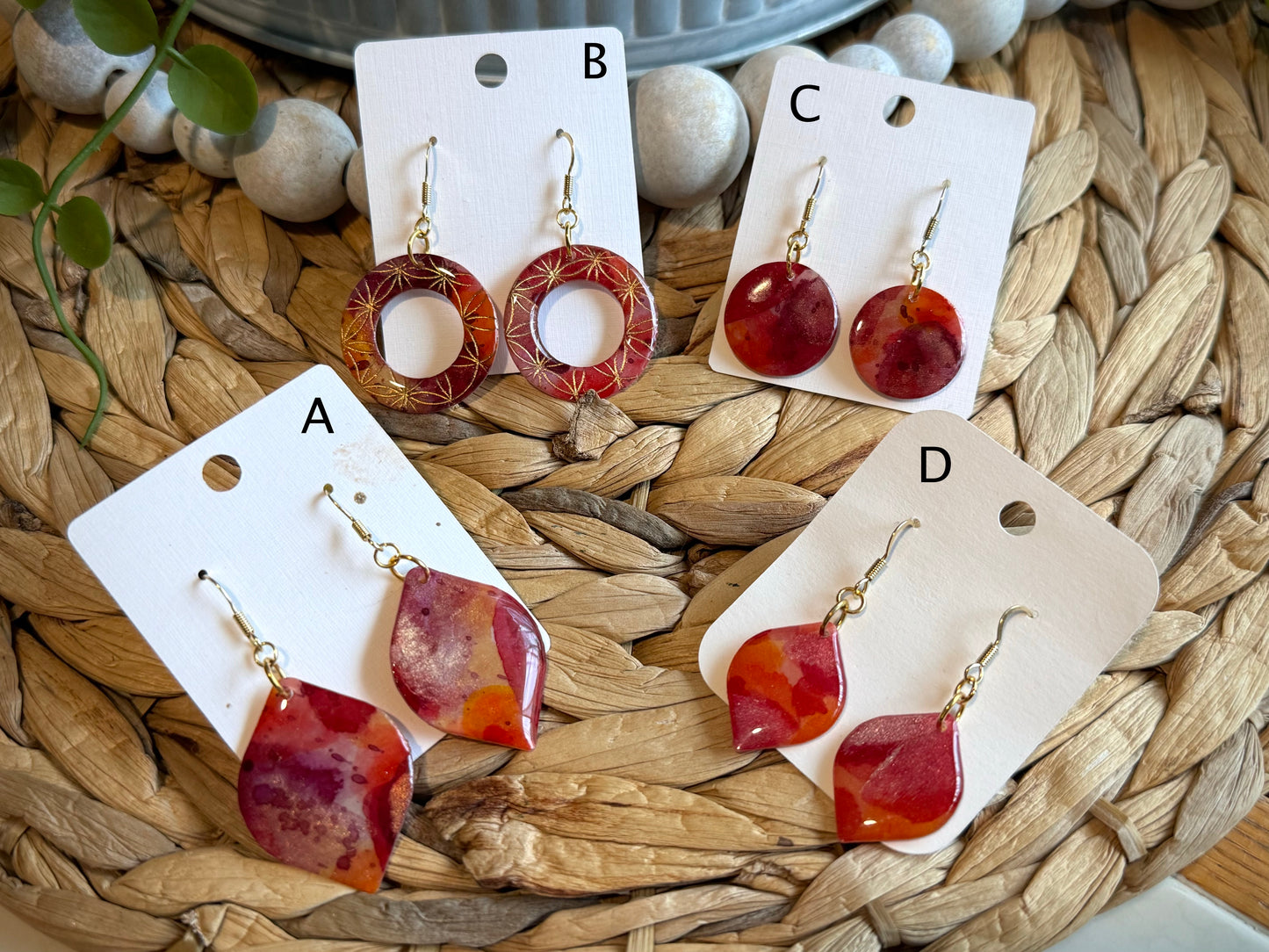 Reds and oranges hand-painted watercolor earrings