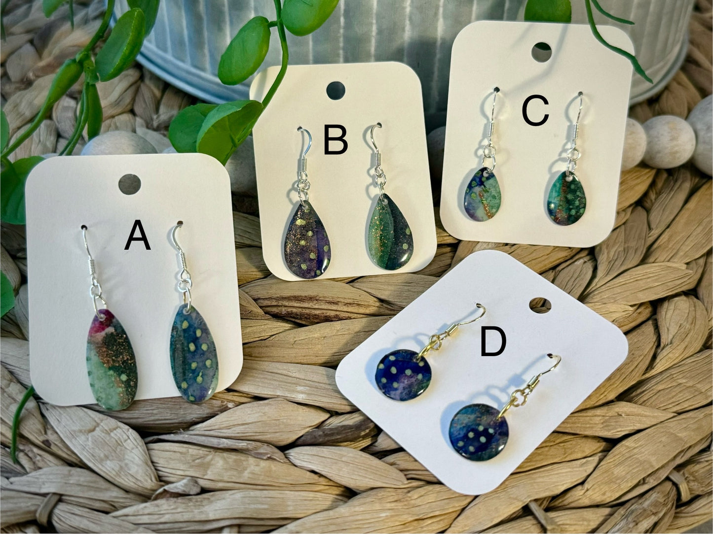 Original hand-painted magical forest watercolor earrings