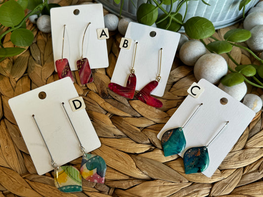 Handpainted Watercolor earrings on long hooks