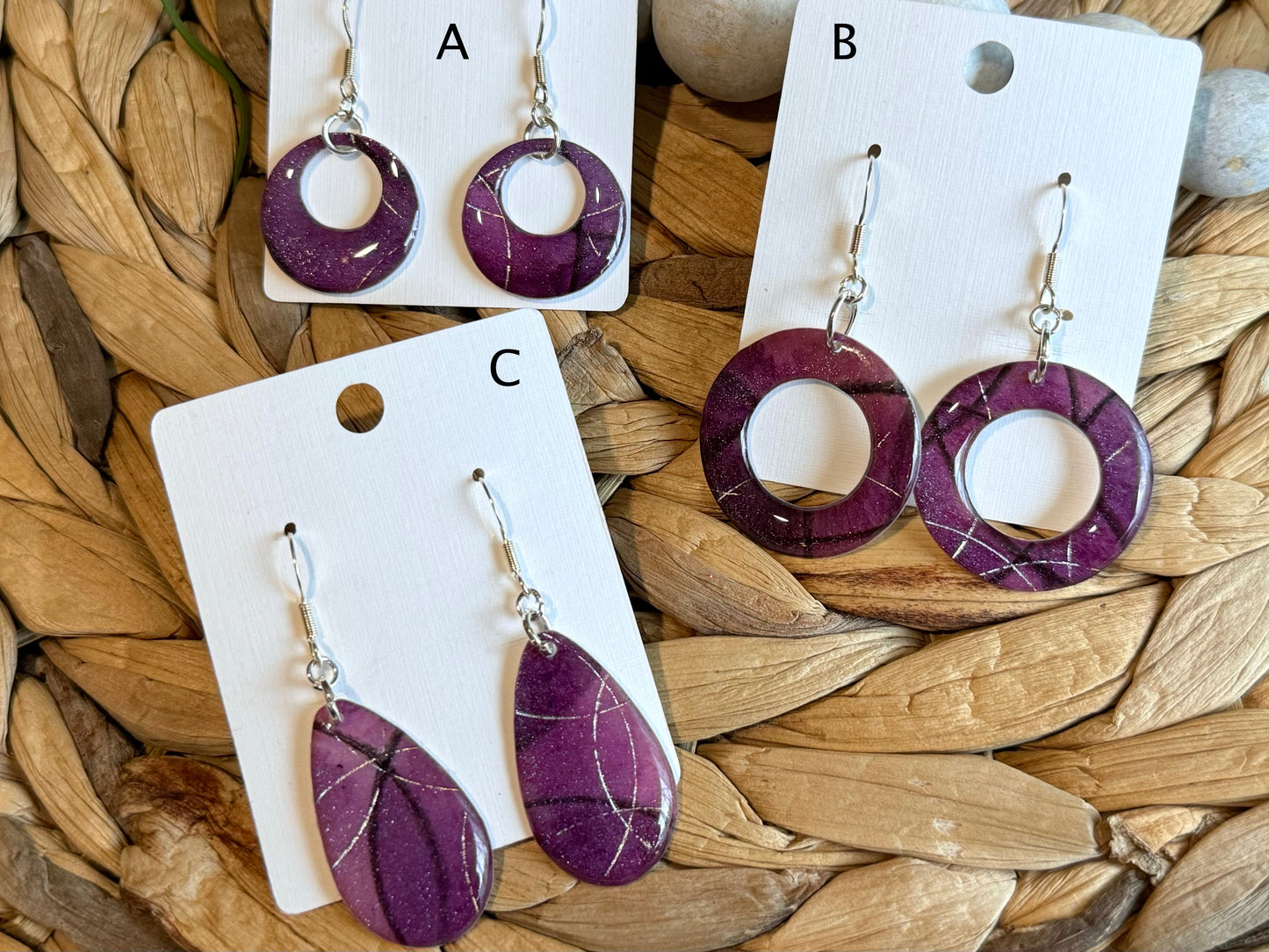 Original purple handpainted Watercolor earrings