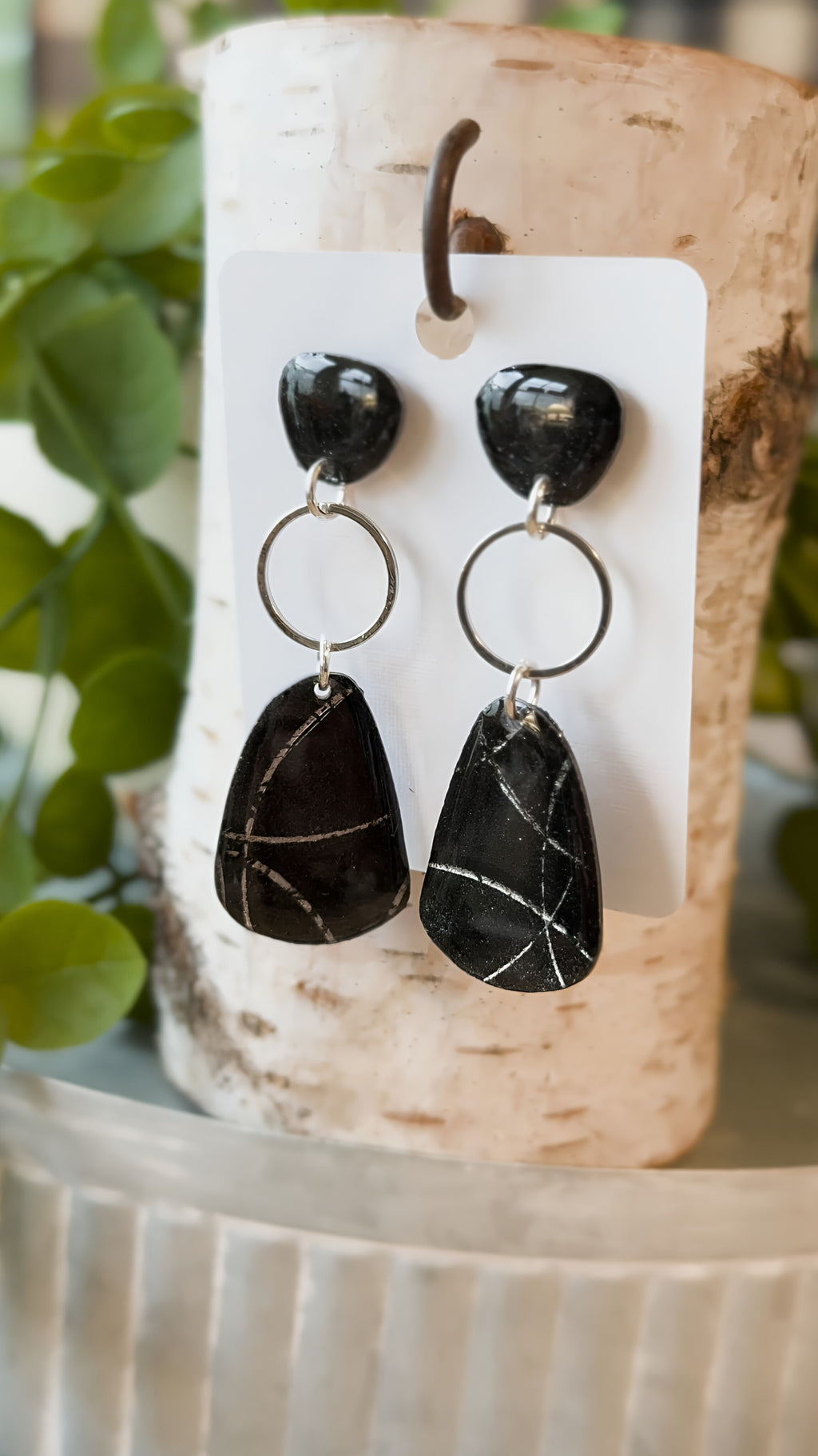 Soft Black Silver- Watercolor Dangles