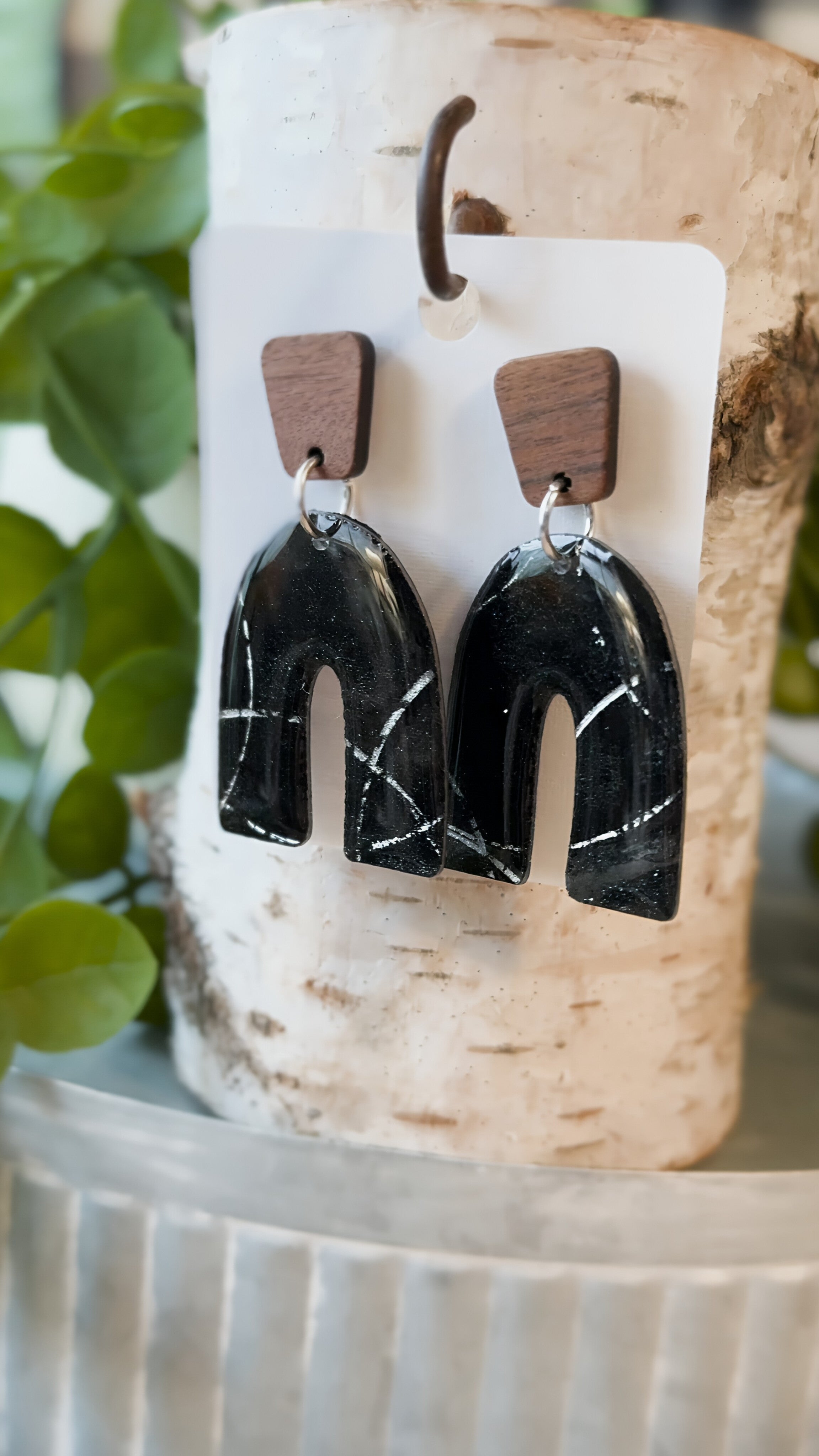 Soft Black Silver- Watercolor Dangles