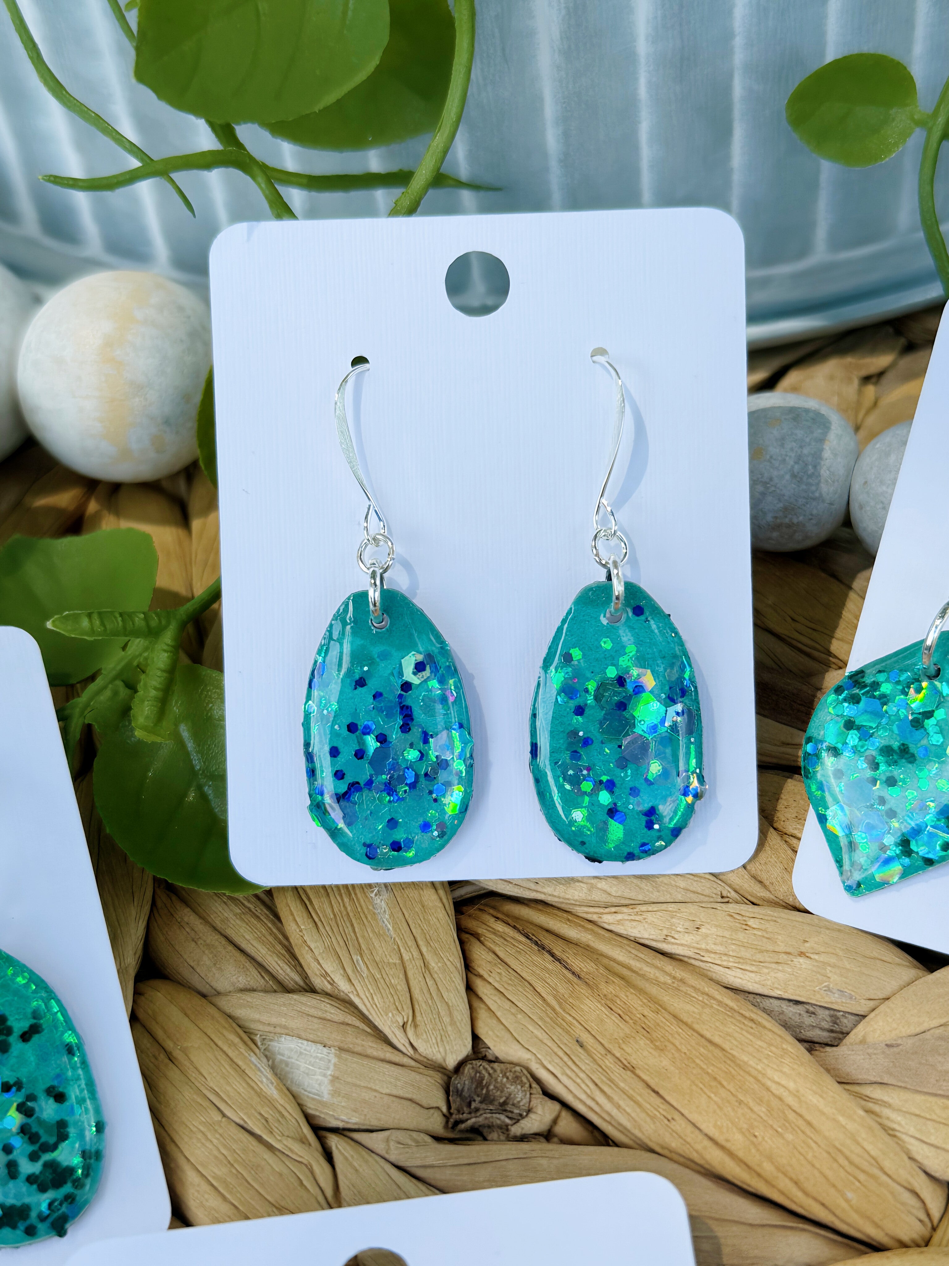 Teal Glitter - Watercolor Dangles