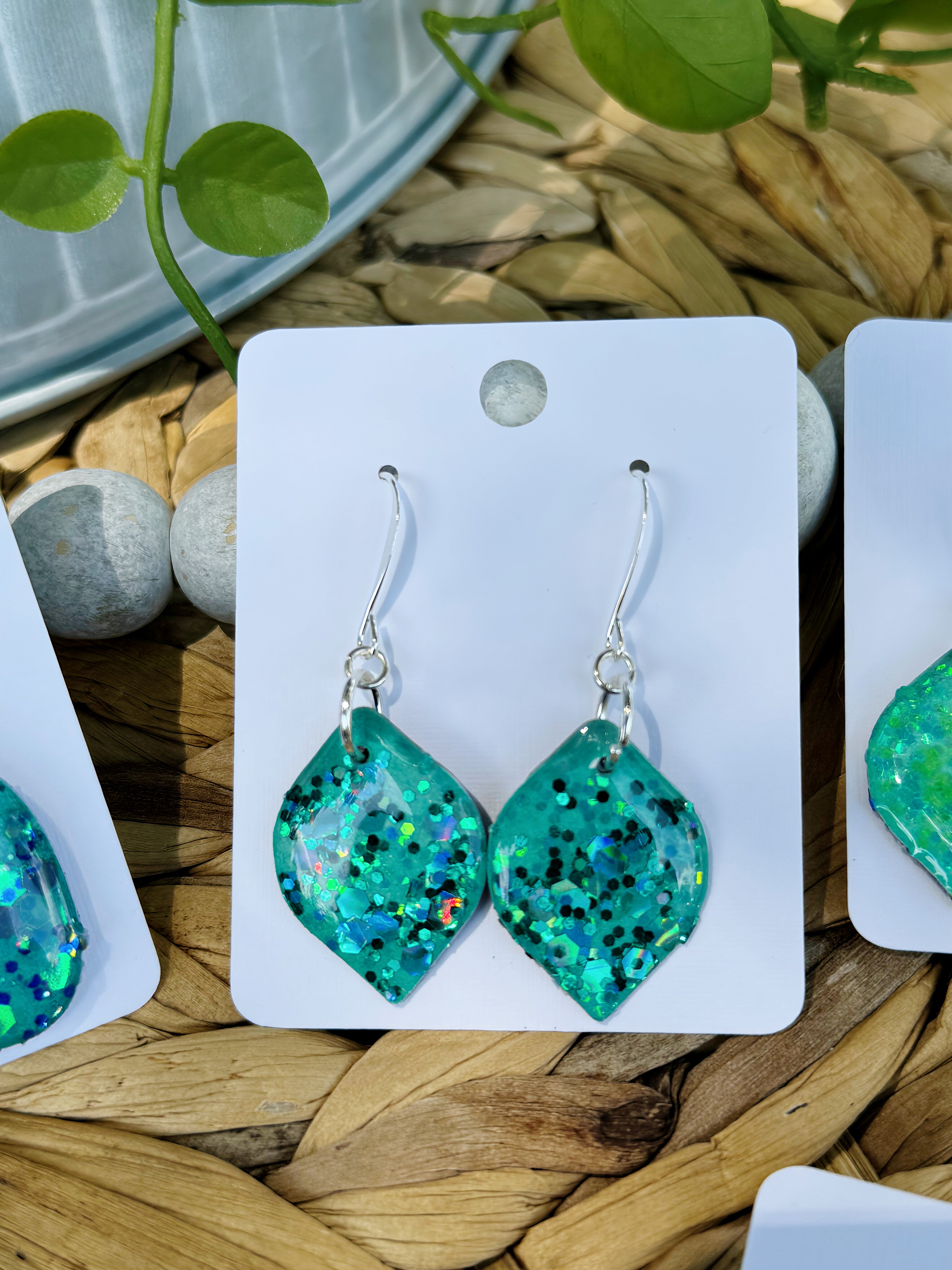 Teal Glitter - Watercolor Dangles