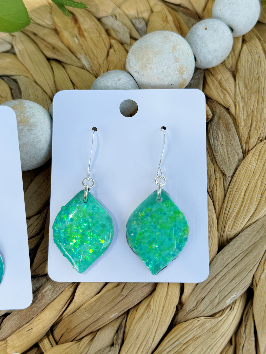 Teal Glitter - Watercolor Dangles