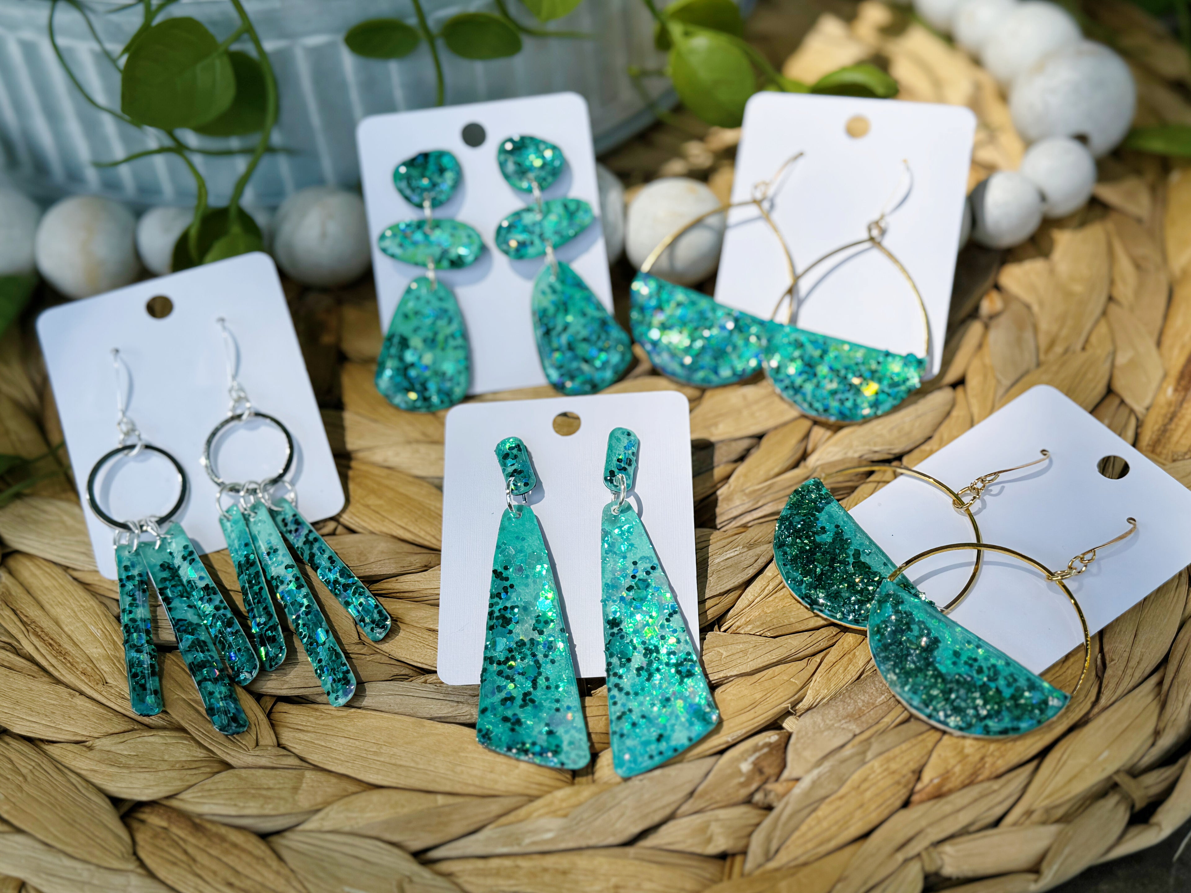 Teal Glitter - Watercolor Dangles