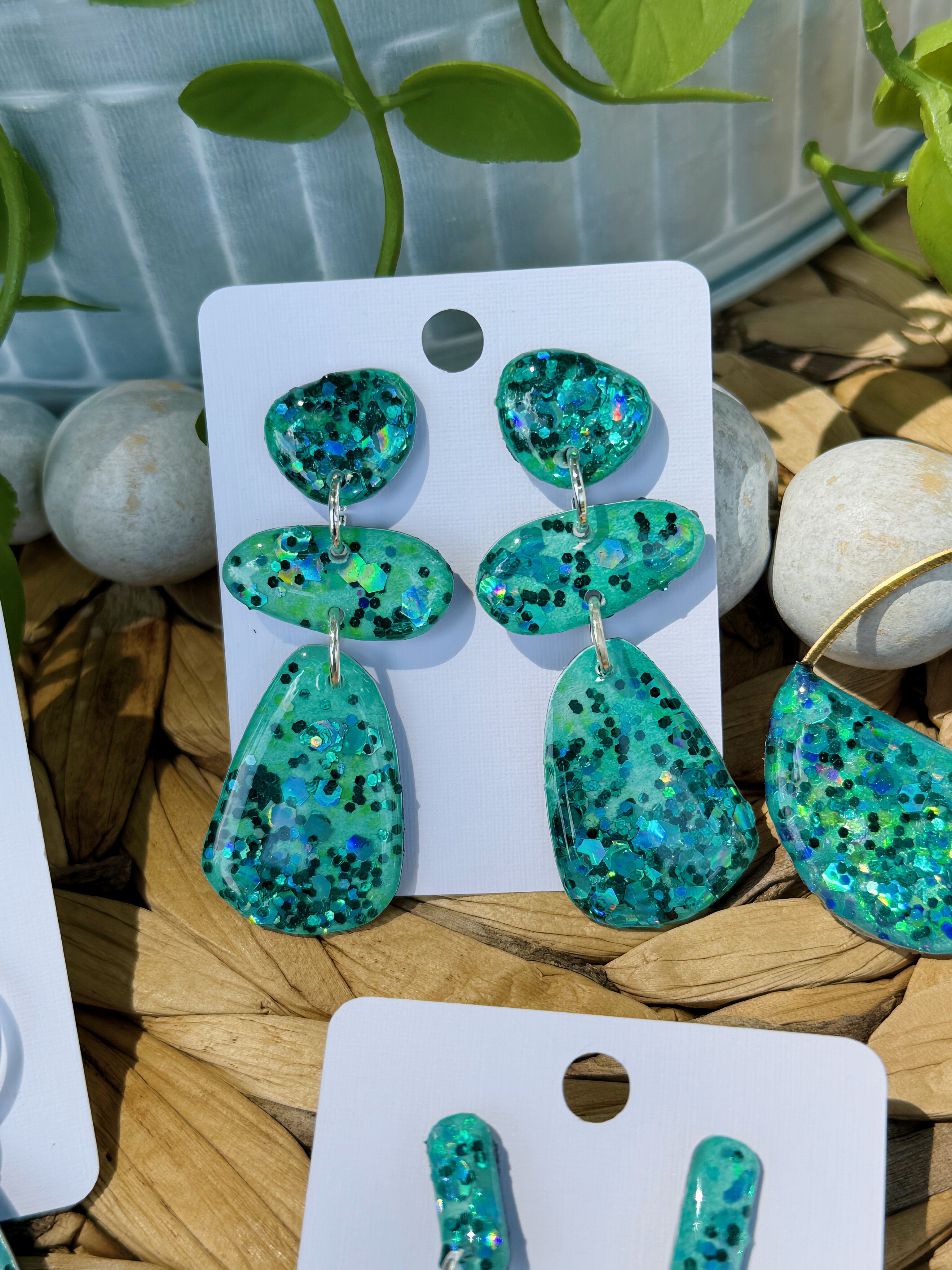 Teal Glitter - Watercolor Dangles