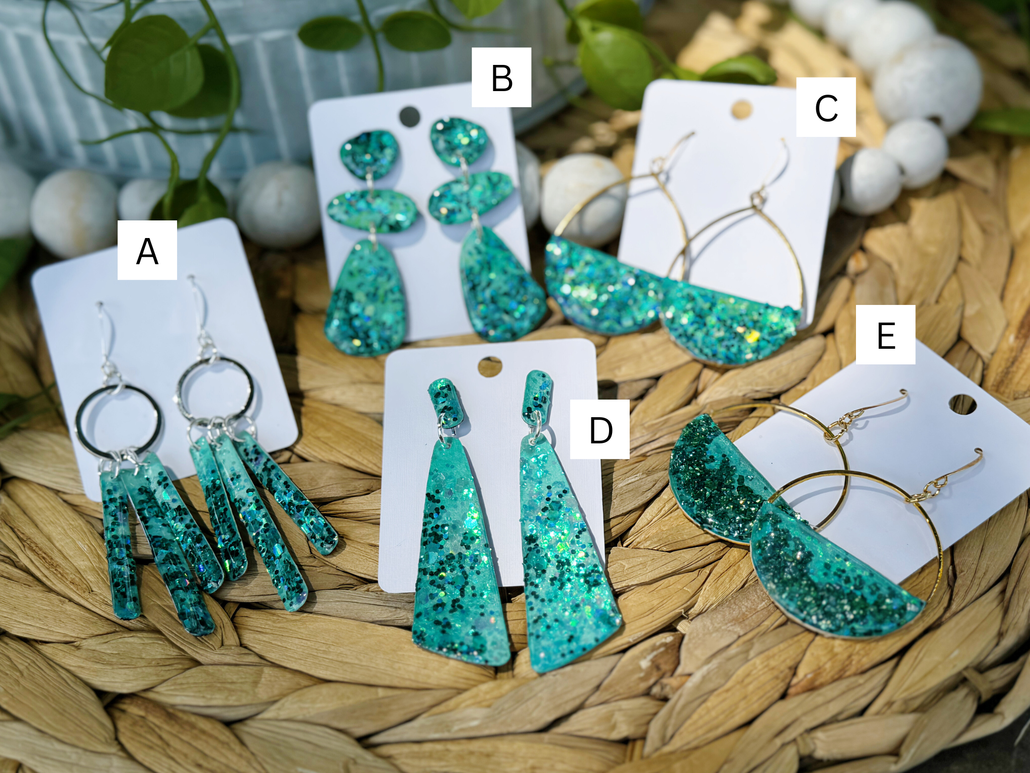 Teal Glitter - Watercolor Dangles