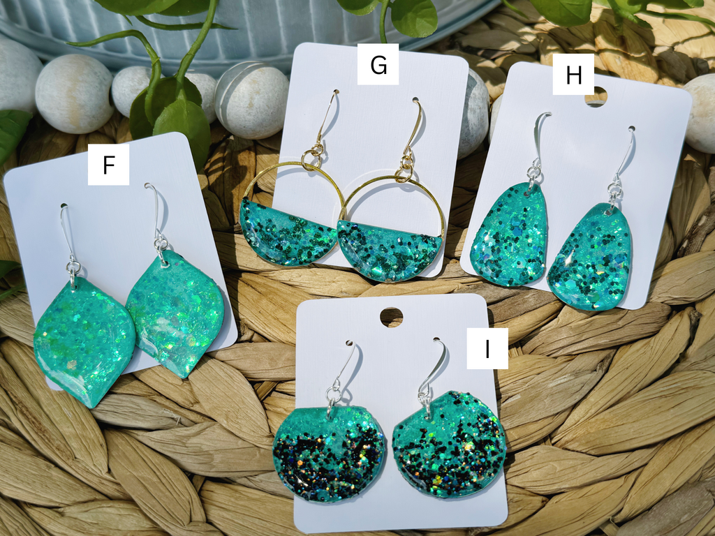 Teal Glitter - Watercolor Dangles