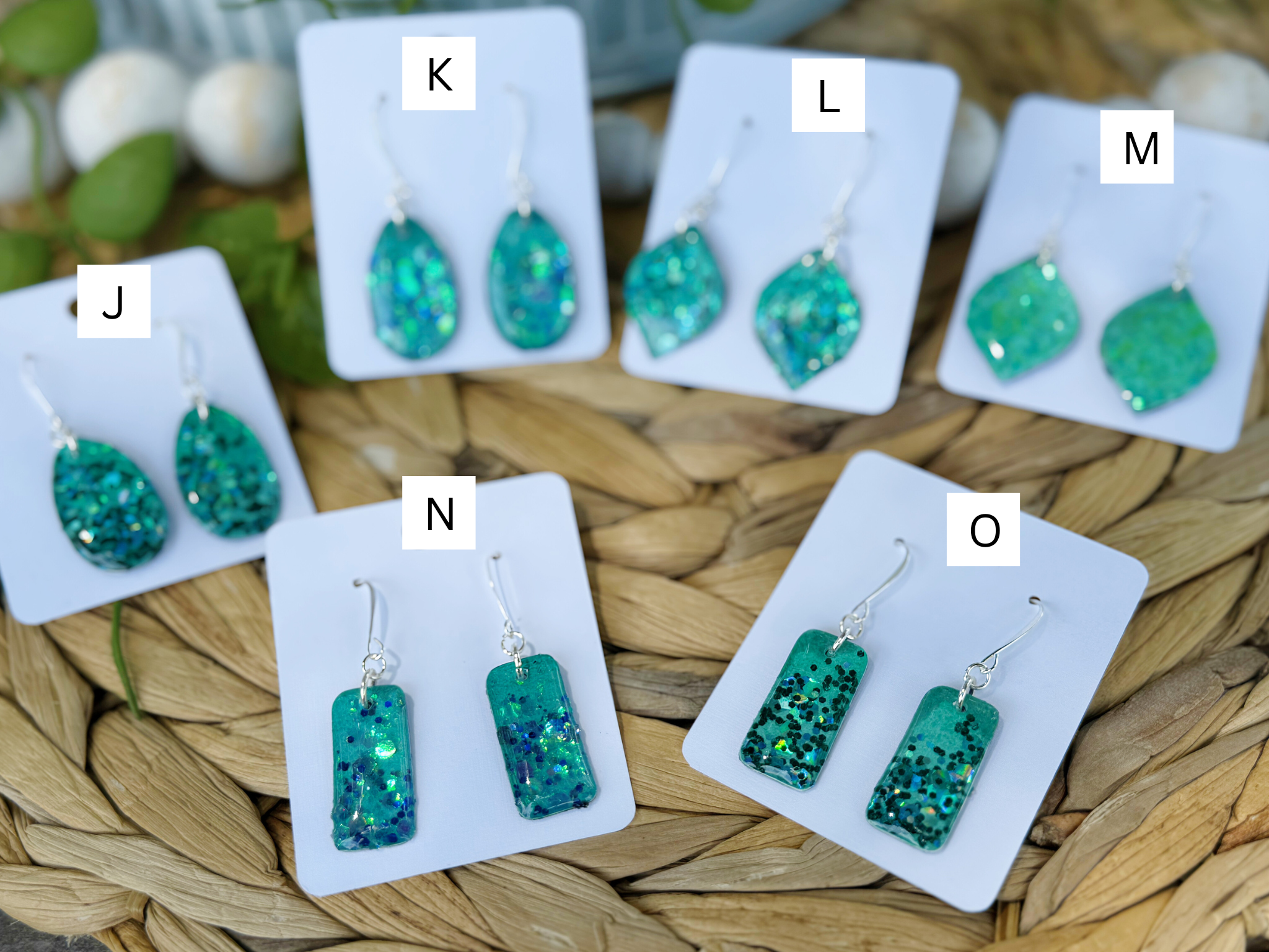 Teal Glitter - Watercolor Dangles