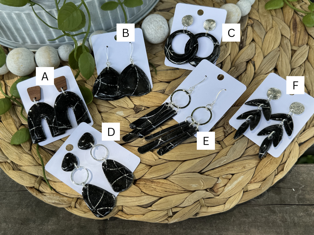 Soft Black Silver- Watercolor Dangles