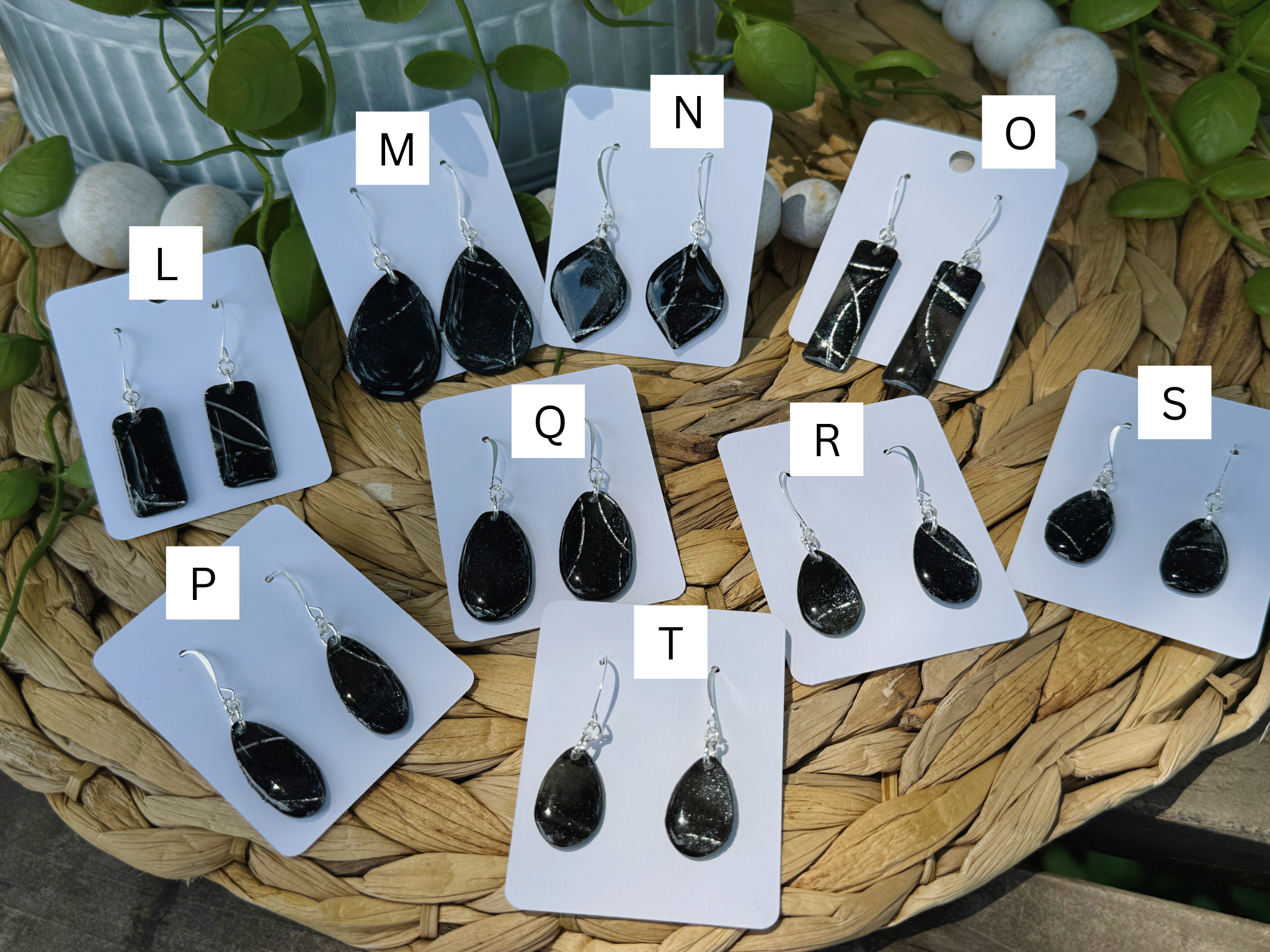 Soft Black Silver- Watercolor Dangles