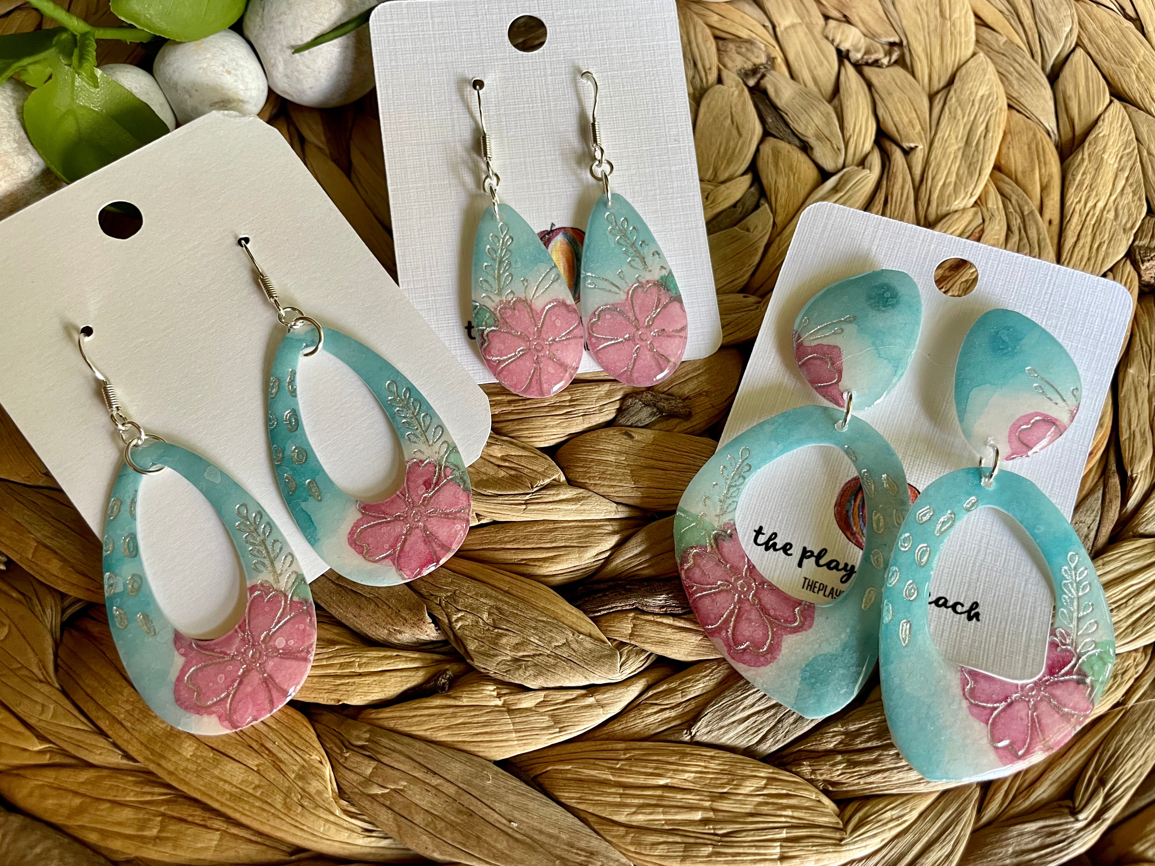 Original handpainted Watercolor floral earrings with metallic foil