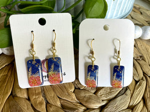 Original handpainted Watercolor floral earrings with metallic foil